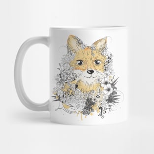 small golden fox with floral decoration Mug